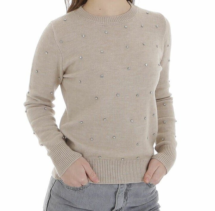 trui met steentjes beige