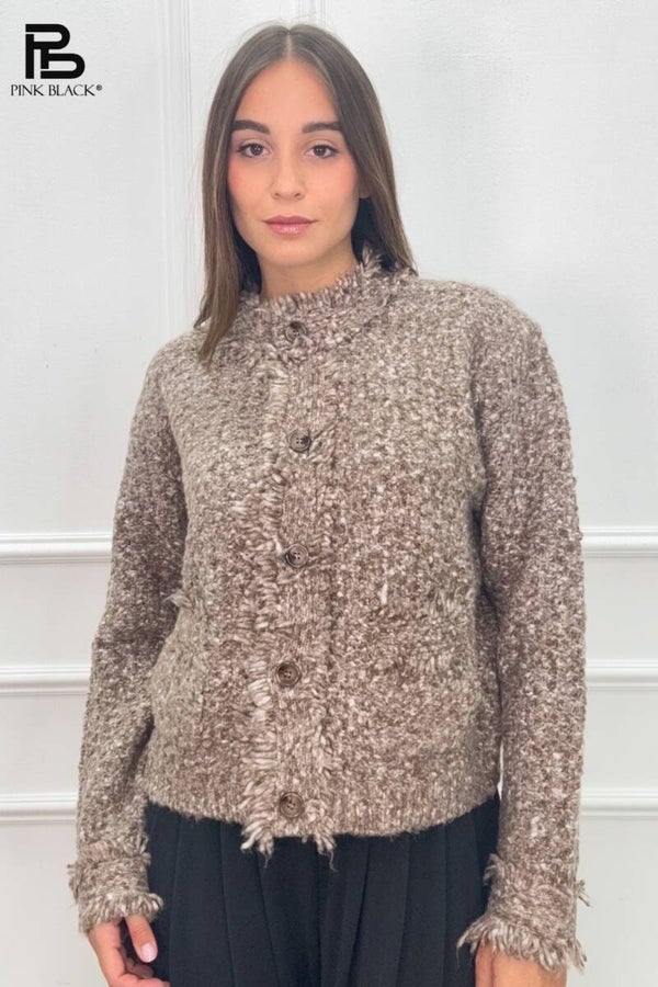 Gebreid Vest Bouclé – Grijs/Taupe