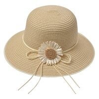 Clayre & Eef Hoed Dames Beige Papierstro Bloem