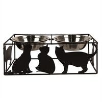 Clayre & Eef Voerbak Kat 2x500 ml Zwart Metaal Katten