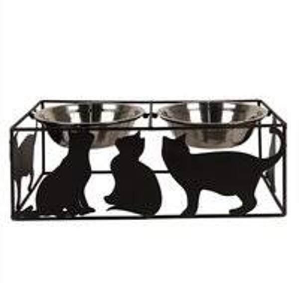 Clayre & Eef Voerbak Kat 2x500 ml Zwart Metaal Katten