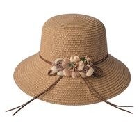 Juleeze Hoed Dames Maat: 57 cm Bruin Papierstro Rond Zonnehoed