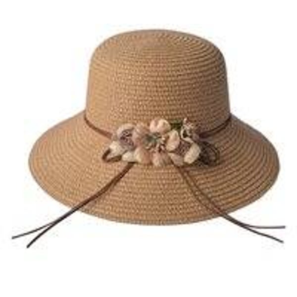 Juleeze Hoed Dames Maat: 57 cm Bruin Papierstro Rond Zonnehoed
