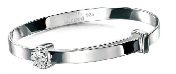Children's Silver & Diamond Daisy Expandable Bangle B4316 D for Diamond