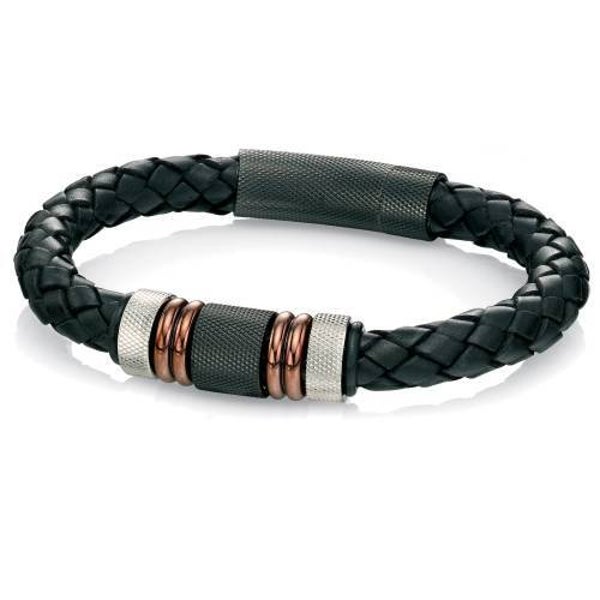 Fred Bennett Bracelet B4377 Black Leather Woven Bracelet with IP Clasp