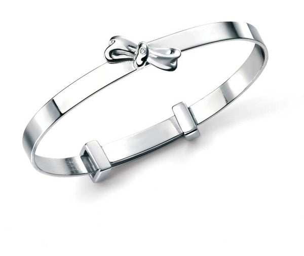 D for Diamond Silver Bangle B4781 Bow Expanding Bangle with Diamond