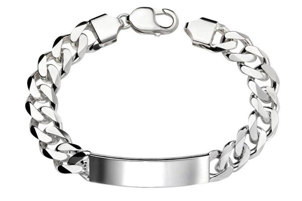 Silver Bracelet B4933 Heavyweight ID Bar Silver Curb Bracelet Beginnings