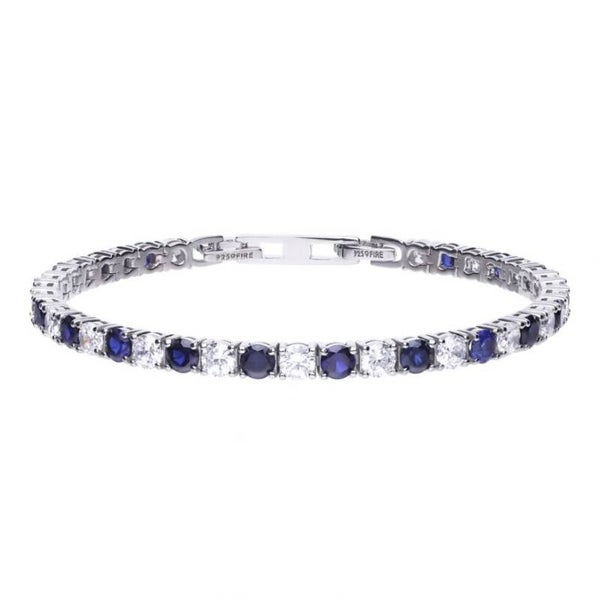 Diamonfire Silver Bracelet B5087 Tennis Bracelet With White And Blue Zirconia