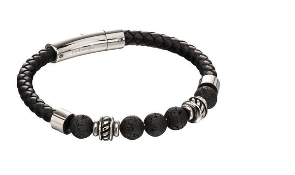 Fred Bennett Bracelet B5097 Black Leather Bracelet with Lava Beads