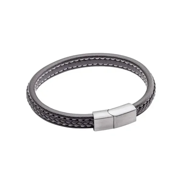 Fred Bennett Bracelet B5120 Plait Detail Leather Bracelet With Brushed Finish