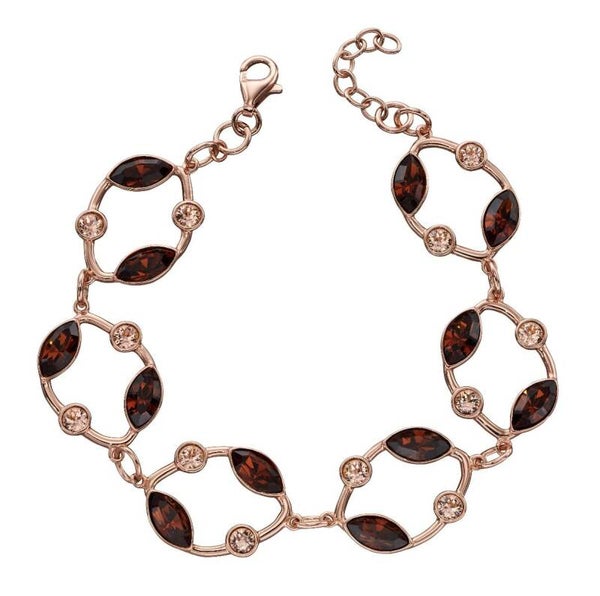 Silver Rose Gold Plated Smoked Topaz Crystal Bracelet B5175