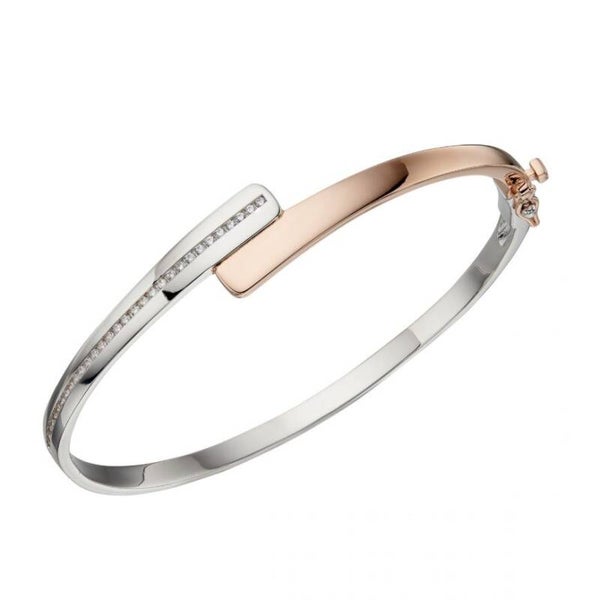 Silver Bangle B5248C Fiorelli Channel Set Hinged Bangle