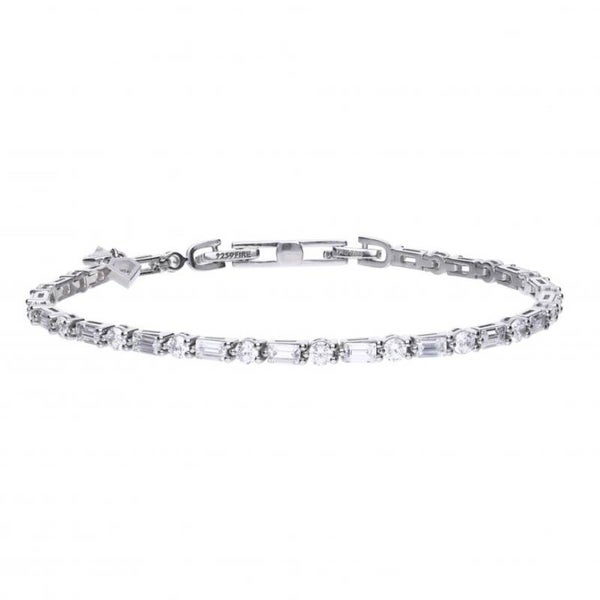 Silver Bracelet B5259 Diamonfire Baguette and Round Zirconia Bracelet