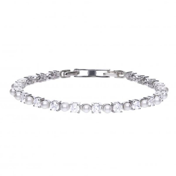 Diamonfifre Siver Bracelet B5302 Pearl and Zirconia Tennis Bracelet