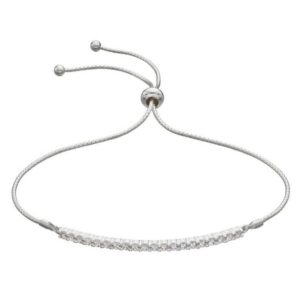 Silver Bracelet B5309C Bar Toggle Bracelet with White Cubic Zirconia Beginnings