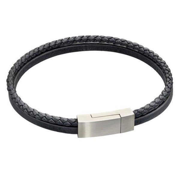Fred Bennett Bracelet B5321 Double Row Black Leather Bracelet