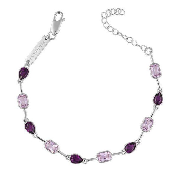 Silver Bracelet B5445M Fiorelli Octagon and Teardrop Station Bracelet with Amethyst Crystal