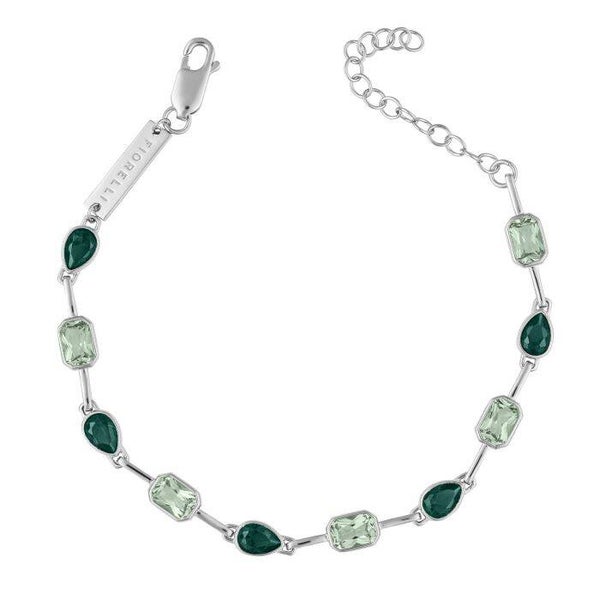 Silver Bracelet B5446G Fiorelli Octagon and Teardrop Bracelet Emerald Crystal