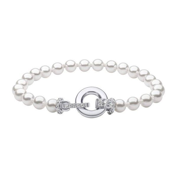 Silver Bracelet B5472 Diamonfire Shell Pearl Bracelet with Zirconia Feature Clasp