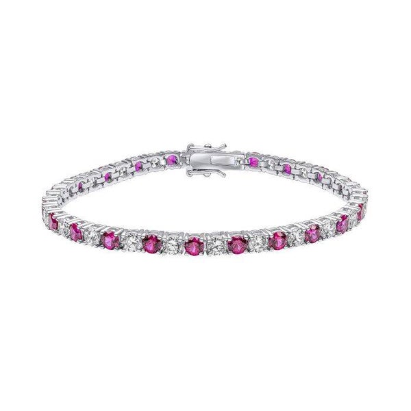 Silver Bracelet B5474 Diamonfire Two Tone Ruby and Clear Zirconia Tennis Bracelet