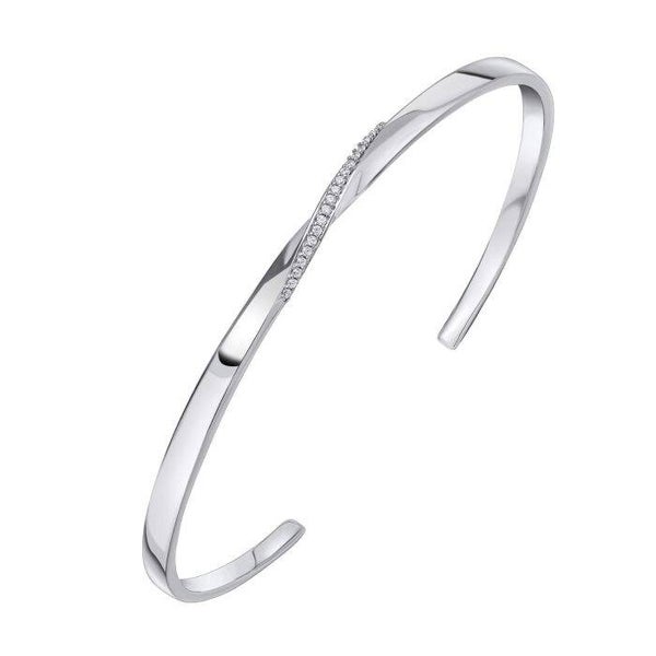 Beginnings Silver Bangle Twist Open Bangle with Cubic Zirconia B5479C
