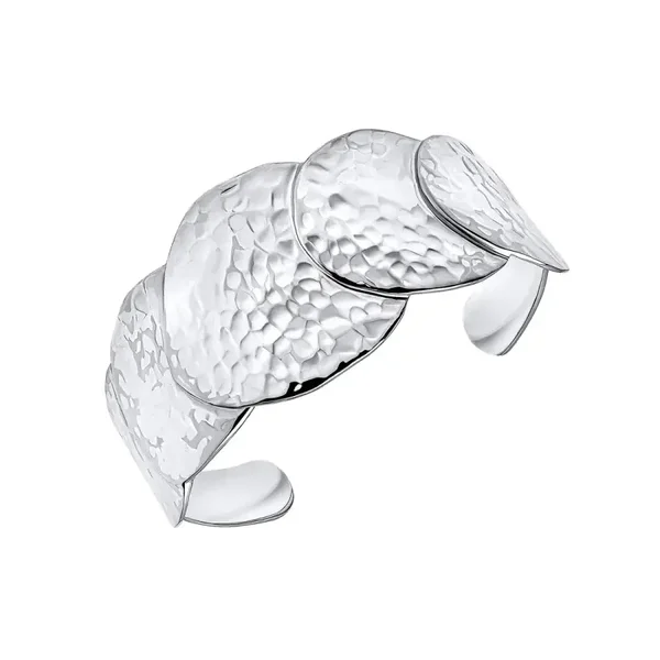 Beginnings Silver Bangle Hammered Disc Statement Cuff Bangle B5497