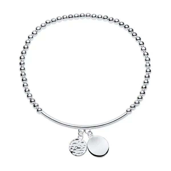 Beginnings Silver Beaded Stretch Bracelet with Disc Charms B5499