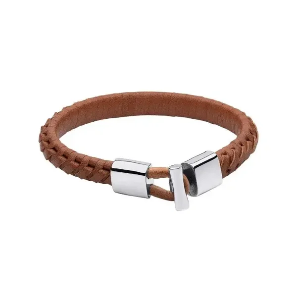 Fred Bennett Bracelet Brown Braided Leather Bracelet with T-Bar Clasp B5506