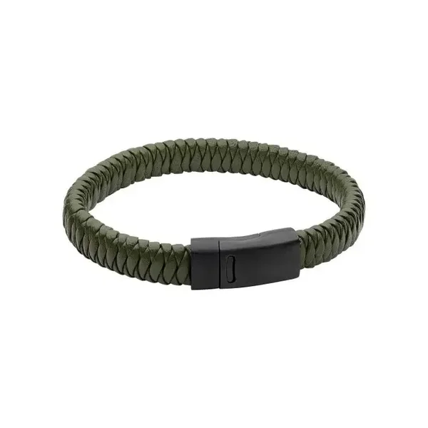 Fred bEnnett Bracelet Khaki Braided Leather Bracelet with Black Clasp B5507