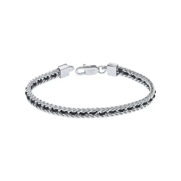 Fred Bennett Bracelet Stainless Steel Chain Bracelet with Black Nylon Detail B5510