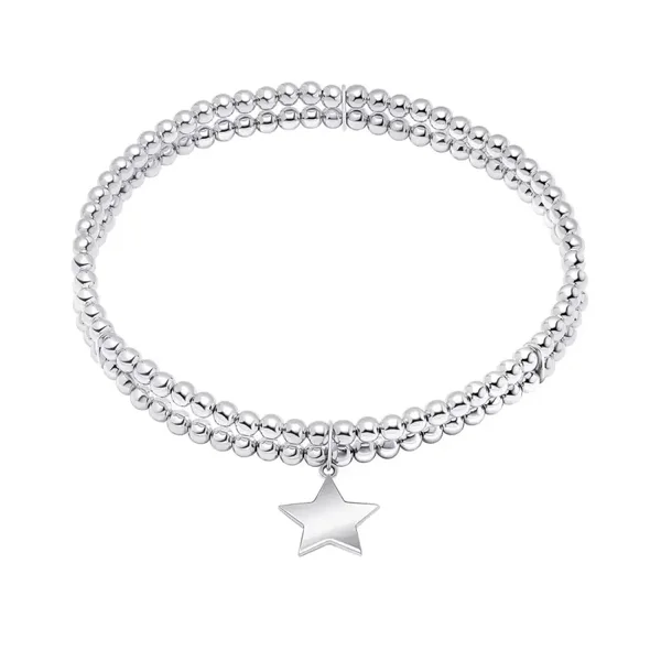 Sterling Silver Bracelet B5534 Beginnings Double Row Stretch Bracelet with Star