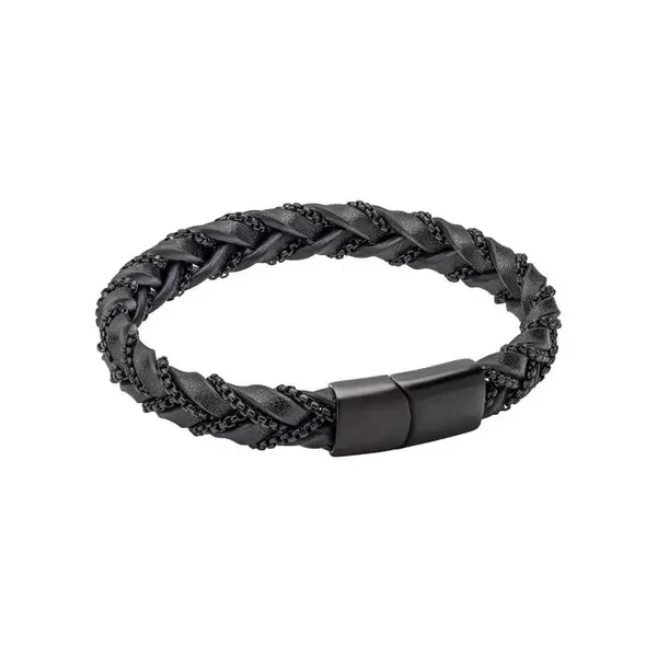 Fred Bennett Bracelet Chain Plait Black Leather Bracelet B5565B