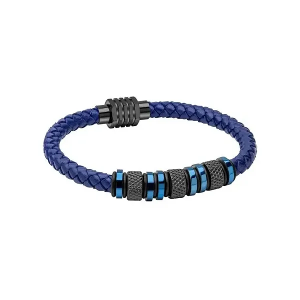 Fred Bennett Blue Leather and Stainless Steel Beads Bracelet B5575L