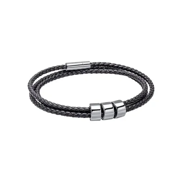 Fred Bennett Triple Layer Thin Black Leather Bracelet B5576B