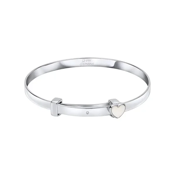 D for Diamond Mother of Pearl Heart Expandable Silver Bangle with Diamond B5577P