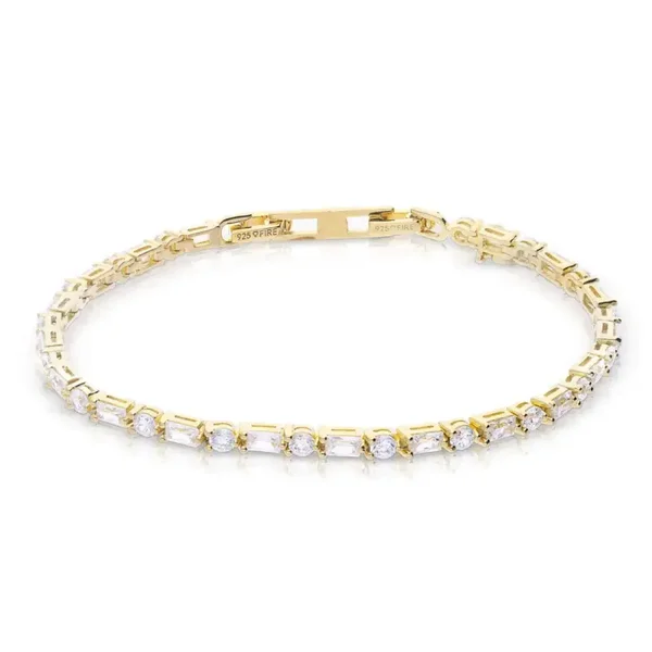 Diamonfire Baguette and Round Zirconia Silver Bracelet Bracelet B5585