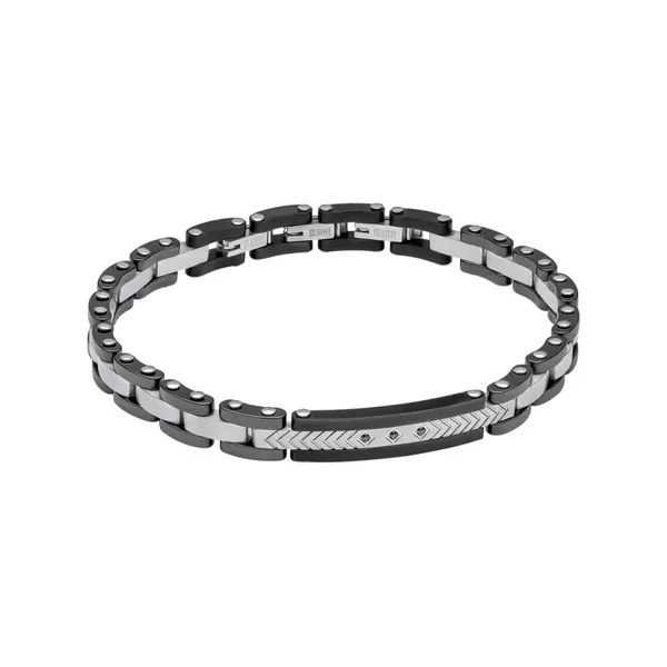Fred Bennett Stainless Steel & Ceramic Link Bracelet with Black CZ Detail B5630