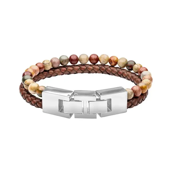 Fred Bennett Brown Leather and Red Turquoise Stone Bracelet B5636