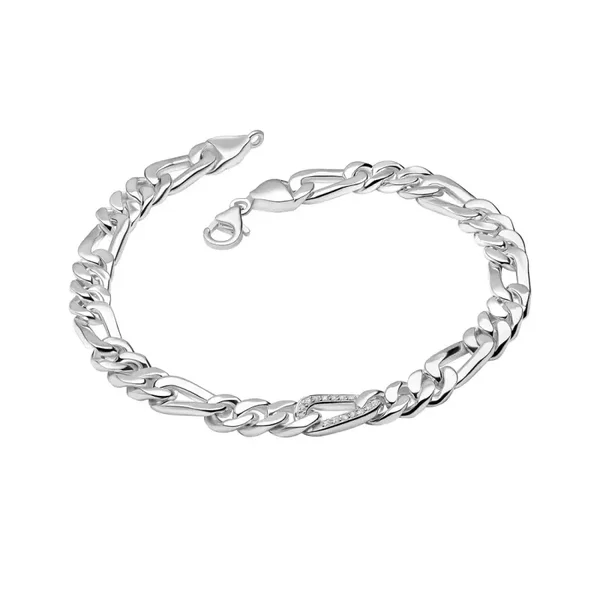 Fred Bennett Cubic Zirconia Detail Flat Curb Chain Silver Bracelet B5650C