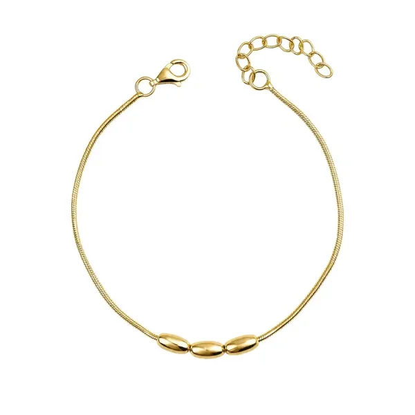 Beginnings Silver Three Bead Snake Chain Bracelet B5661