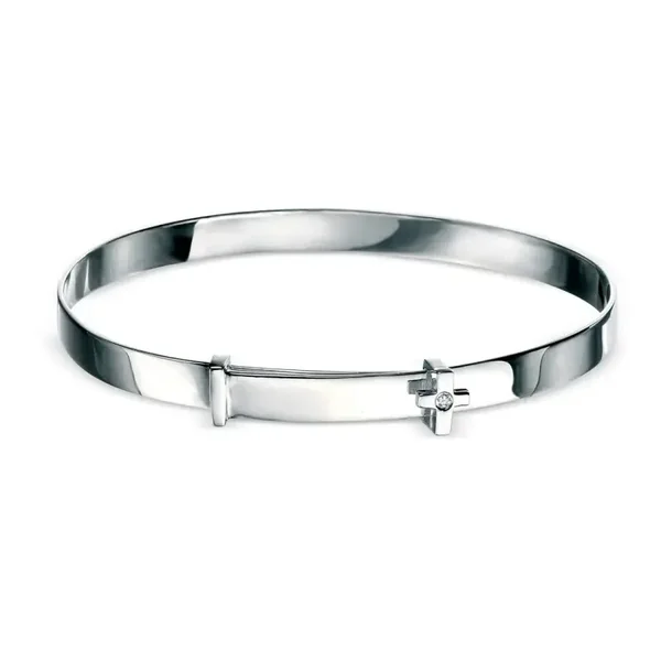 D for Diamond Cross Expanding Sterlling Silver Bangle with Diamond B775