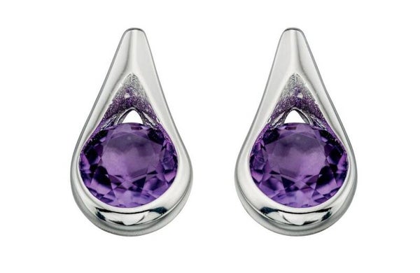 Beginnings Silver Earrings E205M Amethyst Teardrop Stud Earrings