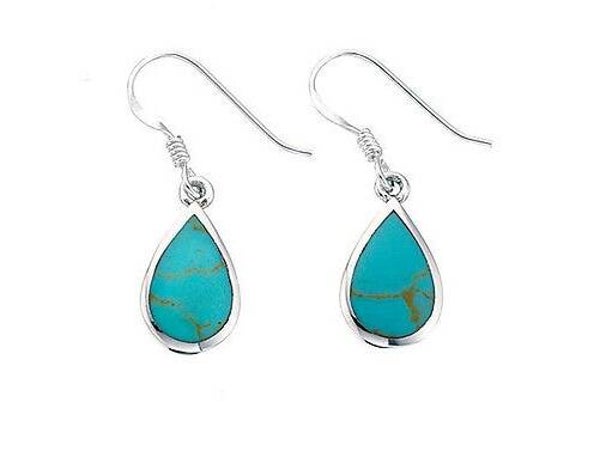 Beginnings Silver Earrings E2424U Drop Dangle Turquoise Silver Teardrop Earrings