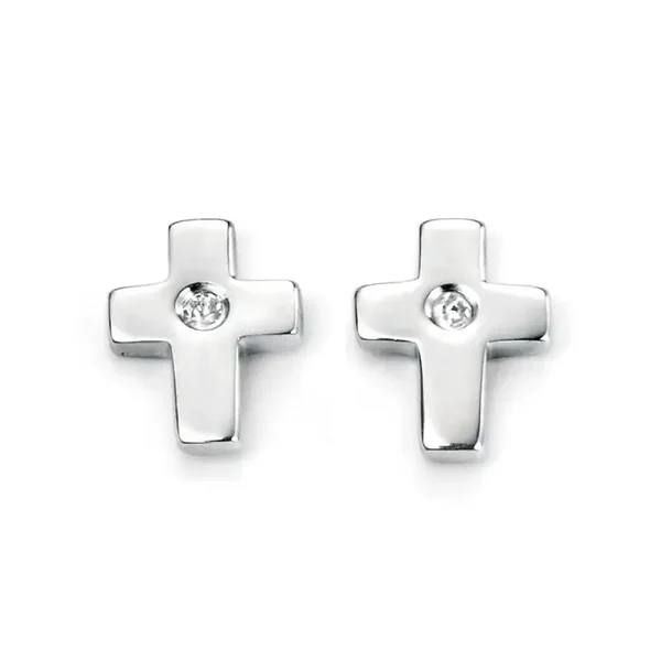 D for Diamond Silver Cross Stud Earrings with Diamond E5156