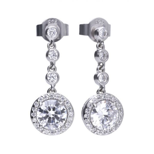 Silver Earrings E5588 Round Pave Zirconia Drop Diamonfire Earrings