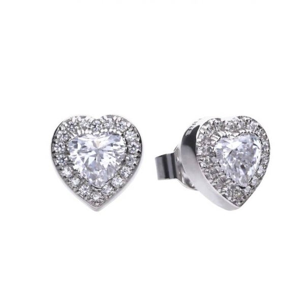 Silver Earrings E5589 Diamonfire Pave Set Zirconia Heart Stud Earrings