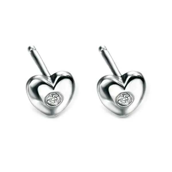 D for Diamond Sterling Silver Heart Stud Earrings with Diamond E572