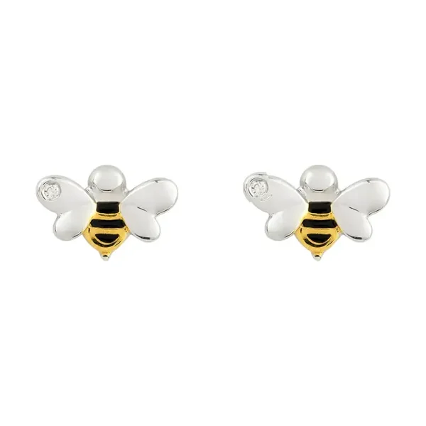 D for Diamond Sterling Silver Enamel Bee Stud Earrings with Diamond E6156