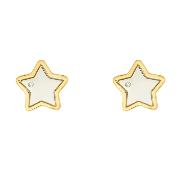 D for Diamond Sterling Silver Gold Edge Star Stud Earrings with Diamond E6158
