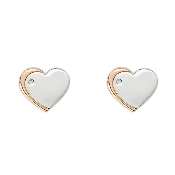 D for Diamond Sterling Silver Rose Edge Heart Stud Earrings with Diamond E6159